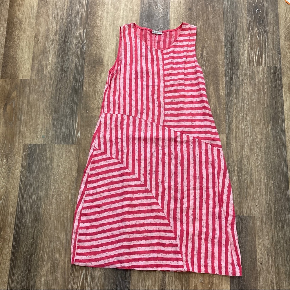 New Collection Linen Fuchsia Pink Striped Sleeveless Tunic Maxi Dress, Sz M - Picture 2 of 5